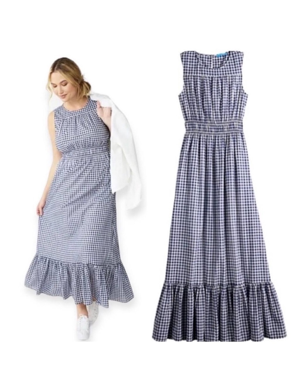 Draper James sz Small Navy White Gingham Check Maxi Dress sundress cotton summer - Picture 7 of 9